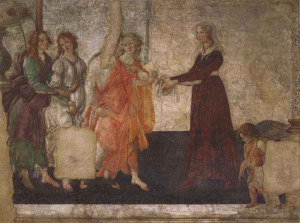 Sandro Botticelli Venus and the Graces offering gifts to a youg woman